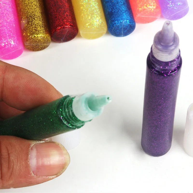 Colored Drawing Glitter Powder Adhesive DIY Paper Flower Crafts Child Paint Pigment Art Super Liquid Glue Pen Student Stationery