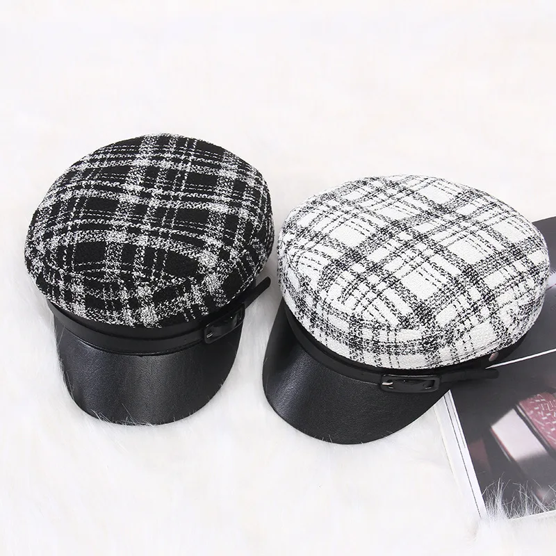 Женская восьмиугольная шапка зимняя модная клетчатая шапка Уличная Повседневная Берет Корейская версия шапки подходит для женщин