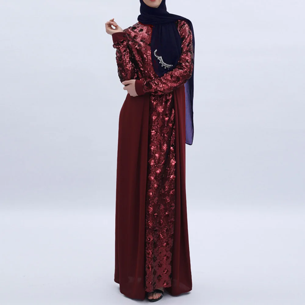 

Women Dress Sequins Stitching Long Robe Abaya Jilbab Muslim Maxi Dresses Arabian Designer Elegant Party Robes Plus Size 2XL