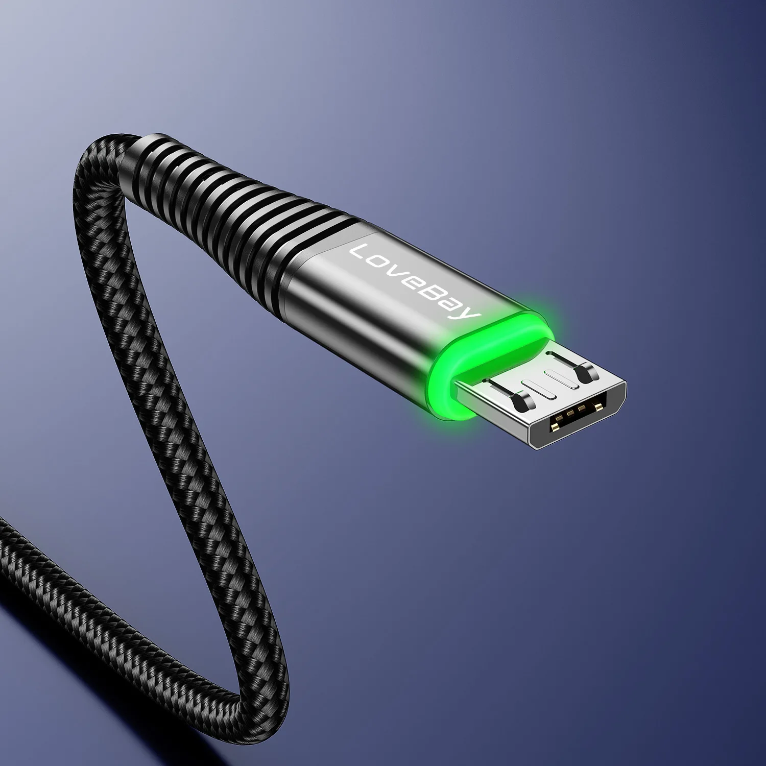 Lovebay светодиодный 2 м Micro USB кабель 3A QC 3,0 Быстрая зарядка провод для iPhone Xiaomi Android кабель для передачи данных для мобильного телефона шнур Быстрая зарядка - Цвет: Black