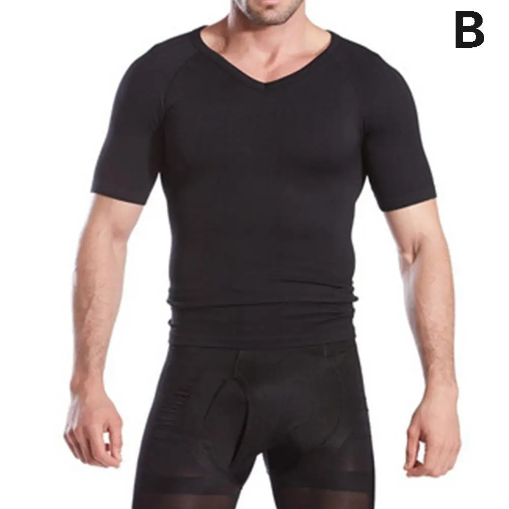 Мужская Тонизирующая футболка для коррекции фигуры, Корректирующее белье для коррекции осанки, контроль живота, компрессионное мужское моделирующее нижнее белье, корсет - Цвет: black