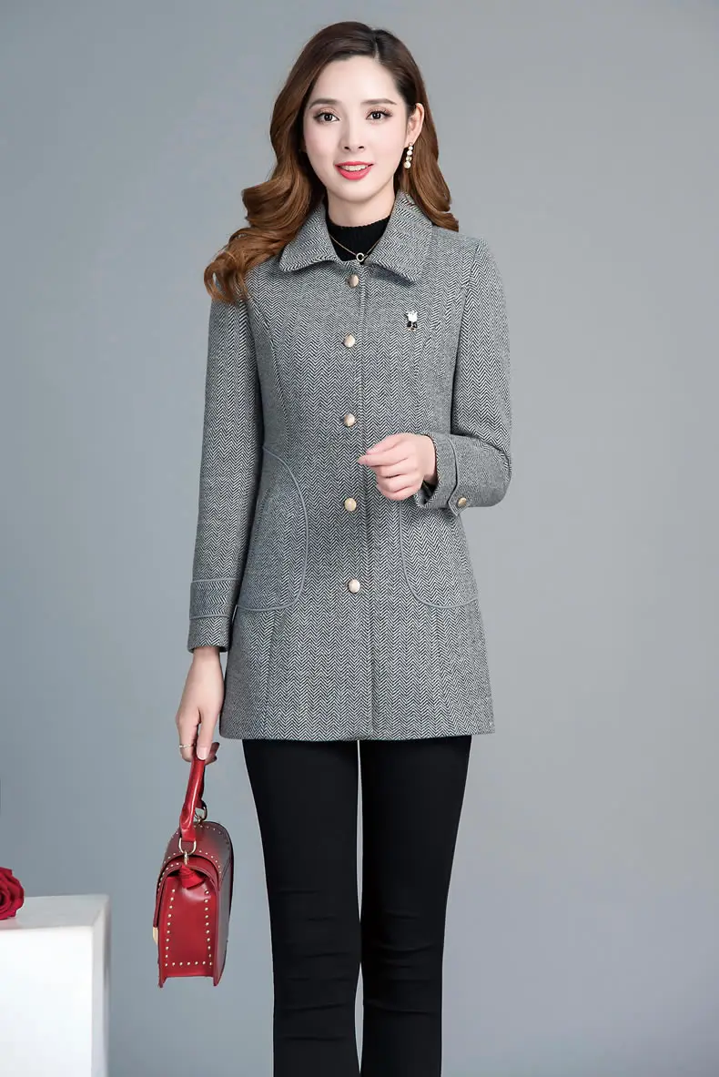 Dark gray Haute couture Woolen coat women short jacket stripe NEW High quality Womens office clothing High-end fabric Outwear 1404 - Цвет: Dark gray