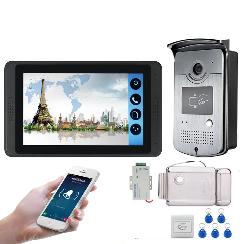 7inch Wired Wifi Video Intercom Entry System 1 Monitor + 1 RFID Access IR Camera + Electric Control Door Lock 7inch Wired Wifi Video Intercom Entry System 1 Monitor + 1 RFID Access IR Camera + Electric Control Door Lock