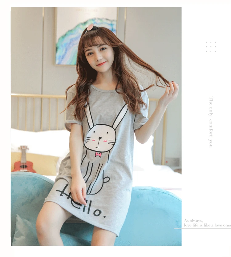 Knitted Cotton Short-Sleeved Cartoon Nightdress