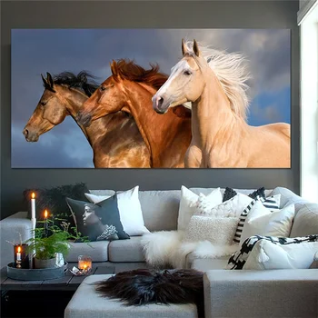 

GOODECOR Home Decor Wall Art Canvas Three Horse Running Painting Modern Living Room Decoration Canvas Posters Prints no frame