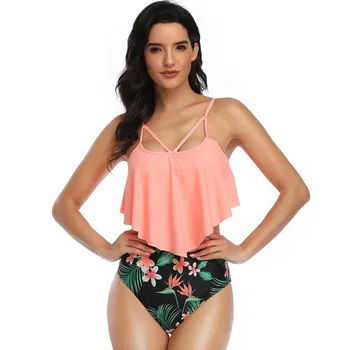 

Swim Suit Women Swimwear Two Pieces May Female Beach 2019 Womens Bikini New High Waisted Color Ruffle Split Available Print