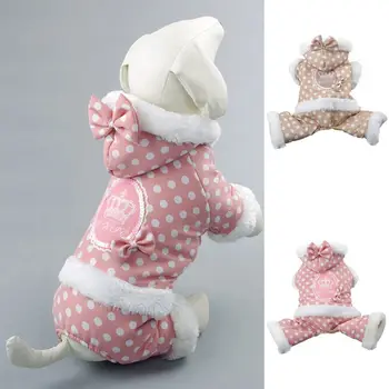 

Comfortable Pet Dog Clothes Cotton Dog Lady Crown Bow Polka Dot Hooded Autumn Winte Clothes Dog Accessories