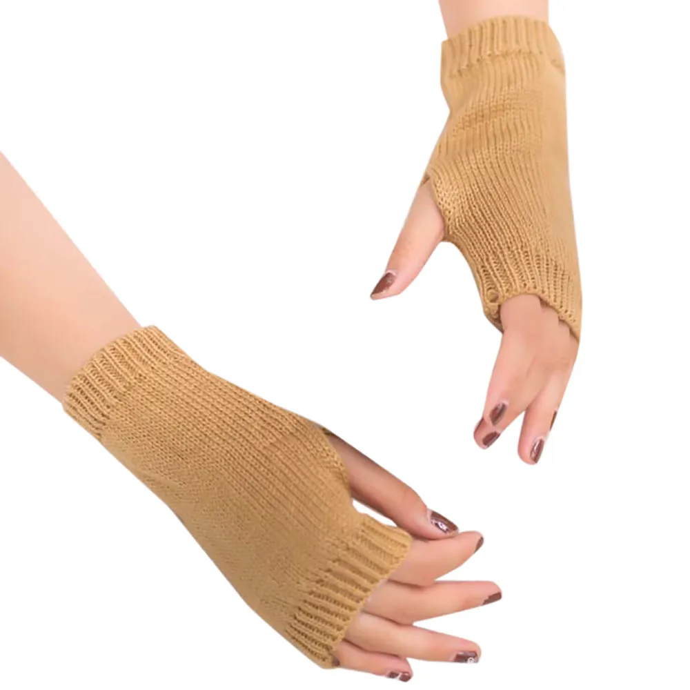 Для женщин трикотажный вязаный руки теплые, без пальцев Зимние перчатки мягкие теплые варежки - Цвет: H