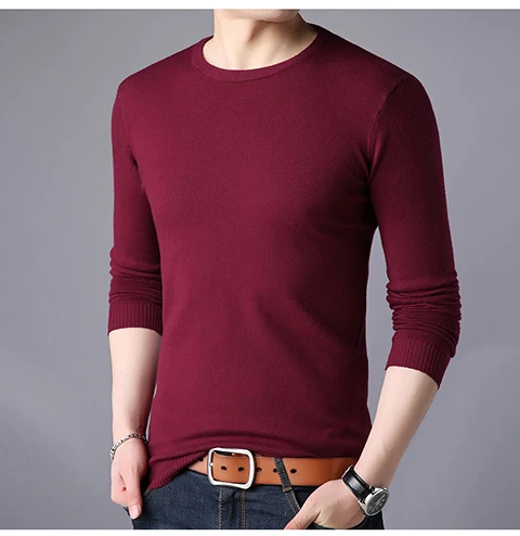 Повседневный мужской свитер бренд Slim Fit O шеи сплошной цвет пуловеры модный длинный рукав мужской вязаный плюс размер трикотаж - Цвет: Claret