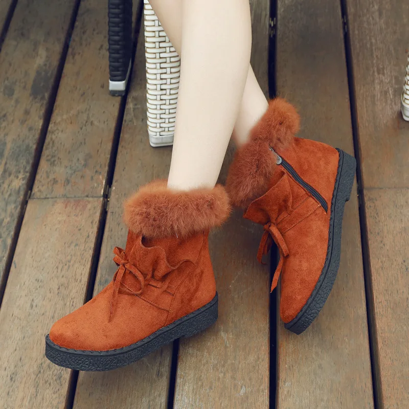 

Large Size Snow Boots Women's 2019 Autumn And Winter New Style Really Rabbit Fur Short Boots Thick Warm T3974