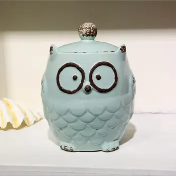 

Kitchen Ceramic Owl Canister Food Storage Jar Antique Chic Kitchen Counter Canister for coffee cookies sugar flour