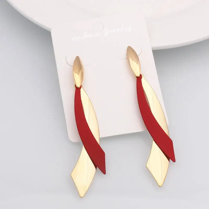 

ES1046 Women's Exaggerated Style Earrings Geometric Gold Red Metal Pendant Earrings Color Retro Earrings Fashion Jewelry