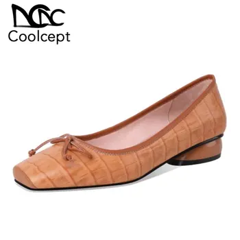 

CoolCept Real Leather Women Flats Casual Retro Women Shoes Slip On Butterfly-Knot Vintage Party Female Footwear Size 34-39