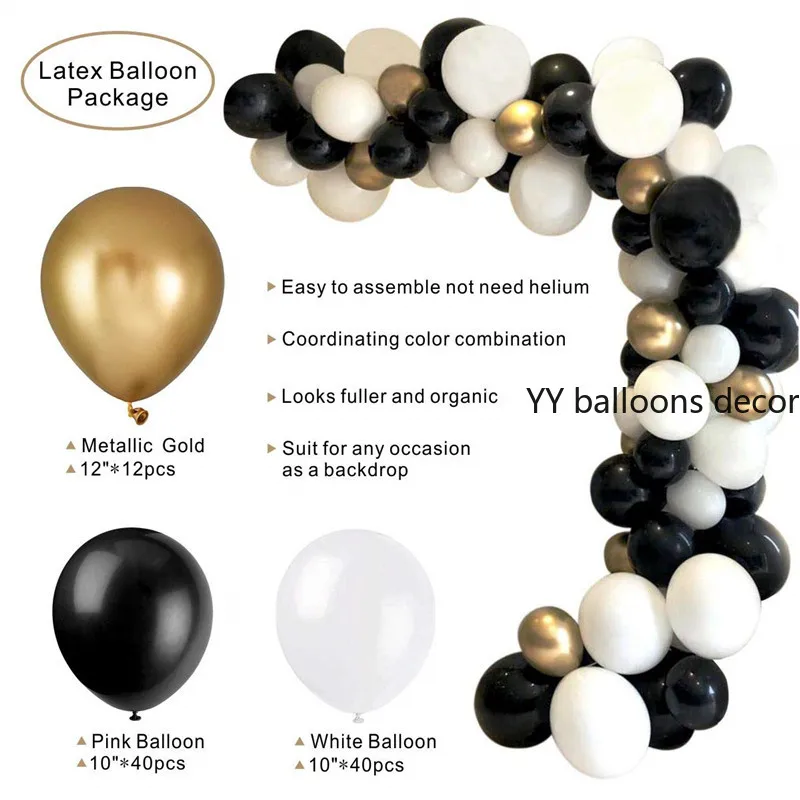 94 шт., черные золотые и белые воздушные шары, гирлянда, арочный комплект для дня рождения, выпускное мероприятие, украшение для детского душа