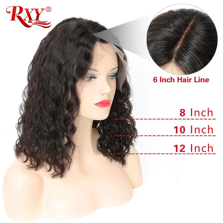 RXY Short Bob Wigs Glueless Peruvian Natural Wave Wig Remy Pre Plucked Lace Front Human Hair Wigs For Women Black With Baby Hair
