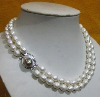 

2 ROWS 8-9MM AKOYA WHITE BAROQUE PEARL NECKLACE 17-18"