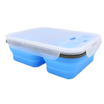 

3 Grids Silicone Lunch Box Portable Silicone Folding Office School Lunch Box Fresh-Keeping Box