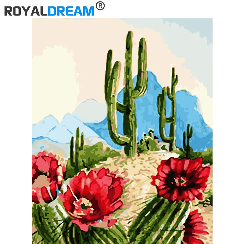 ROYALDREAM кактус Блоссом Diy Цифровая живопись по цифровым современным | Отзывы и видеообзор