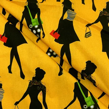 

Beautiful 100% Cotton Fabric Yellow Bottom Fashion Woman Pattern Digital Print Sewing Material DIY Home Patchwork Dress Clothing