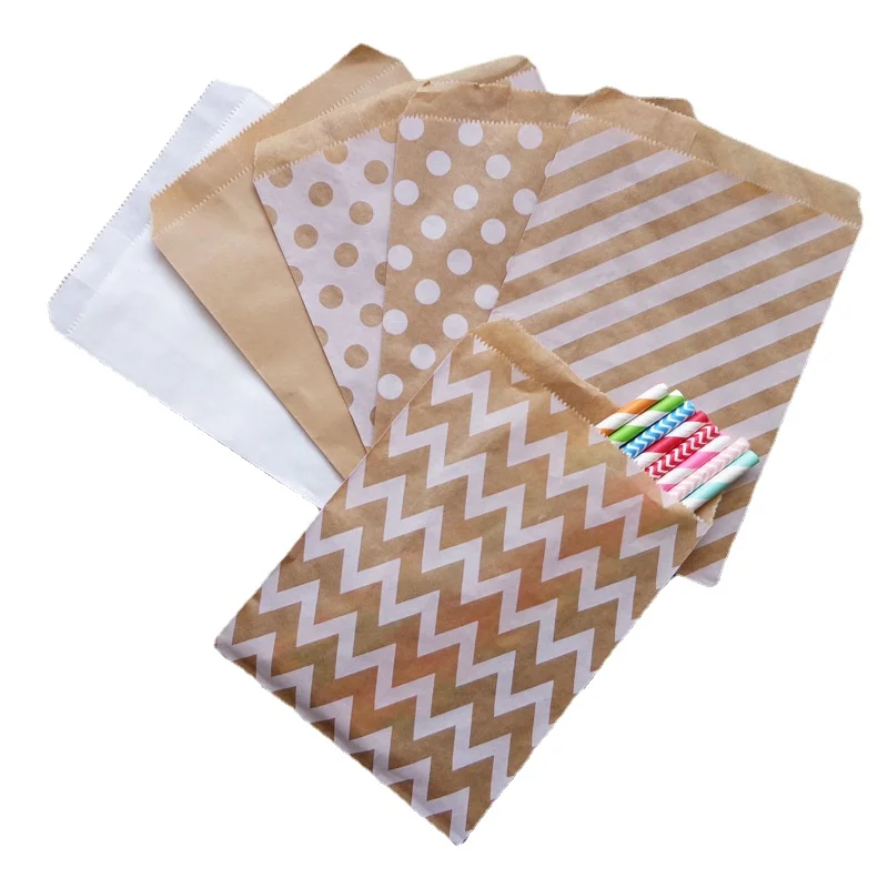 

25pcs/lot Household Food Baking Packaging Bag Retro Kraft Paper Cookie Candy Gifts Paper Bag Stripe Print Paper Bag Party Decor