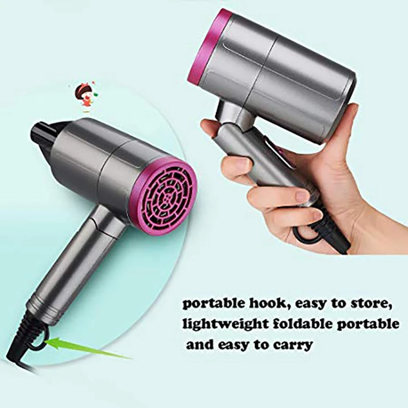 Voltage Hair Dryer for Home and Travel Use Folding Handle Blow Dryer with Tourmaline Ceramic Thermostatic Negative Ion Hair Drye