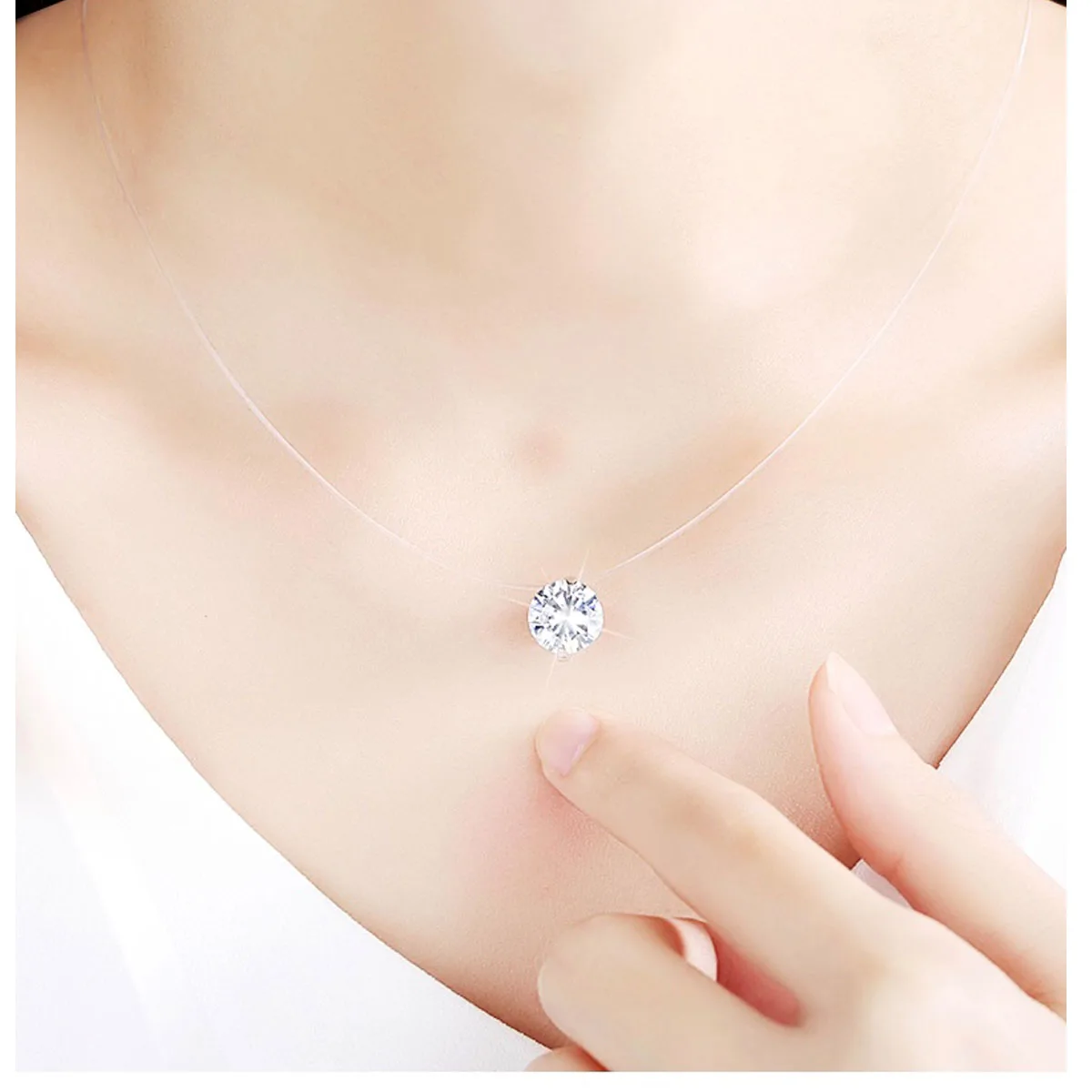 

Hot Sale Teardrop Pendant Necklace 2018 Transparent Fishing Line Jewelry Necklace Clavicle Invisible Woman Pendant Necklace