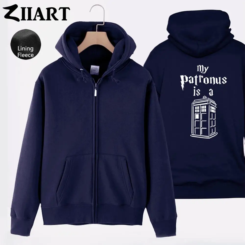 Doctor Who My Patronus-это Tardis, Женская флисовая толстовка на молнии с капюшоном для девушек и женщин, одежда для пар, ZIIART