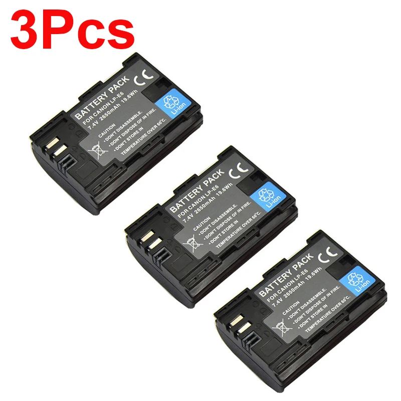 3Pcs 1 шт. 2650 мА/ч, LP-E6 LP E6 LP-E6N Камера Батарея для цифровой однообъективной зеркальной камеры Canon EOS 5DS 5D Mark II Mark III 6D 7D 60D 60Da 70D 80D DSLR EOS 5DSR - Цвет: 3Pcs