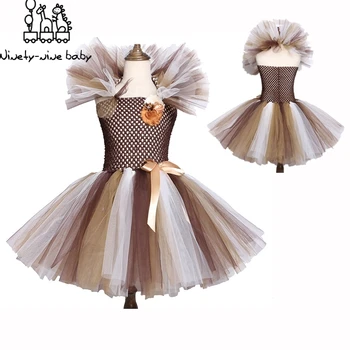 

Girls Dress Christmas Clothing Brown Lion Kids Girls Birthday Party Tutu Dress Children Halloween Cosplay Animal Dress Costumes