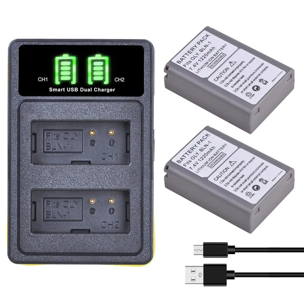 

Durapro BLN1 BLN-1 Replacement batteries + LED USB charger for Olympus OM-D E-M1 E-M5 Mark II PEN-F E-P5 EM1 EM5 PENF EP5