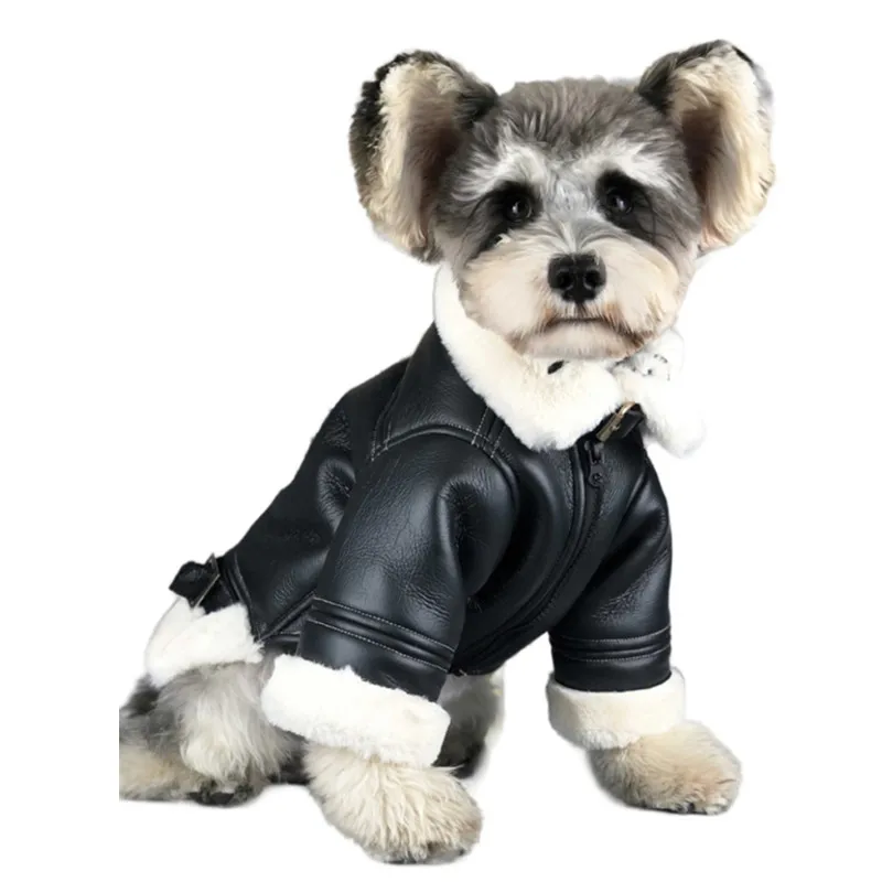 Кожаная куртка для собак зимняя одежда Пудель Pomeranian Schnauzer Мопс французская