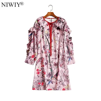 

High-End Flounced Printed Froral Summer Dress Vestidos Verano 2020 Mujer Long-sleeved Pink Elegant Women Dress Robe Femme D2077