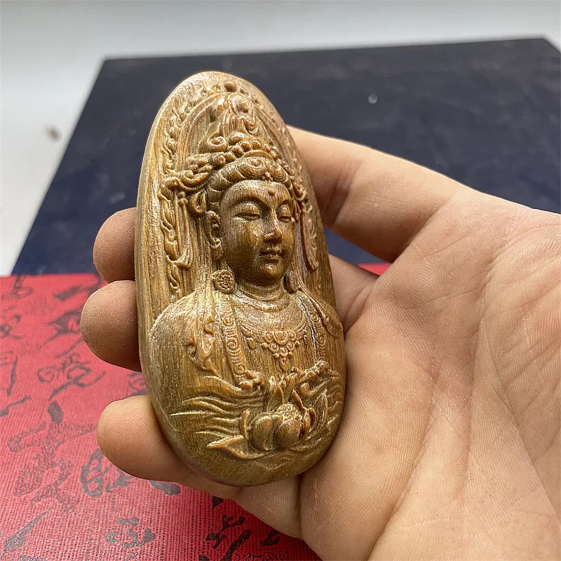 녹색 백단 불교 Guanyin 수제 조각 섬세한 자동차 매달려 장식 마스코트 축복 손 조각 공예품