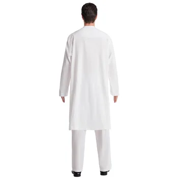 Muslim Arabic Men Jubba Thobe Button Robe pants2pcs Clothes Suit Abaya Saudi Arabia Eid Turkey