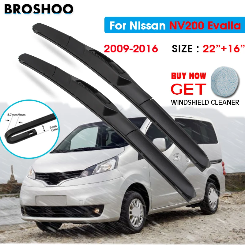 Car Wiper Blade For Nissan NV200 Evalia 22"+16" 2009-2016 Windscreen Windshield Wipers Blades Window Wash Fit U Hook Arms