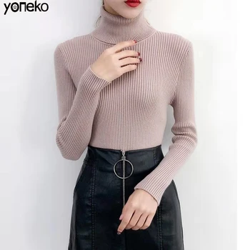 

Autumn Winter Women Knitted Turtleneck Sweater Casual Soft Slim Fits Pullover Jumper Fashion Femme Elasticity Pullovers свитер