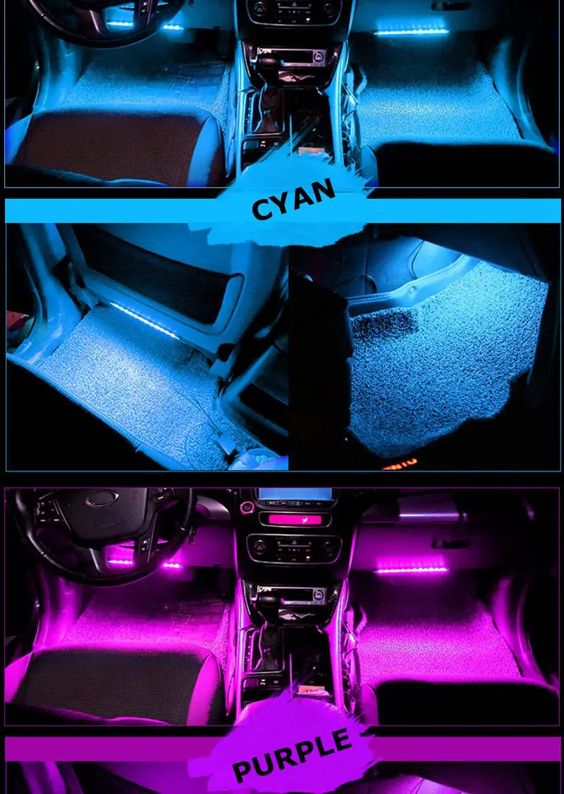 4 шт. 12 Светодиодный светильник RGB для автомобиля с дистанционным управлением Голосовое управление 48 Светодиодный декоративный атмосферный светильник 8 цветов автомобильный интерьерный светильник