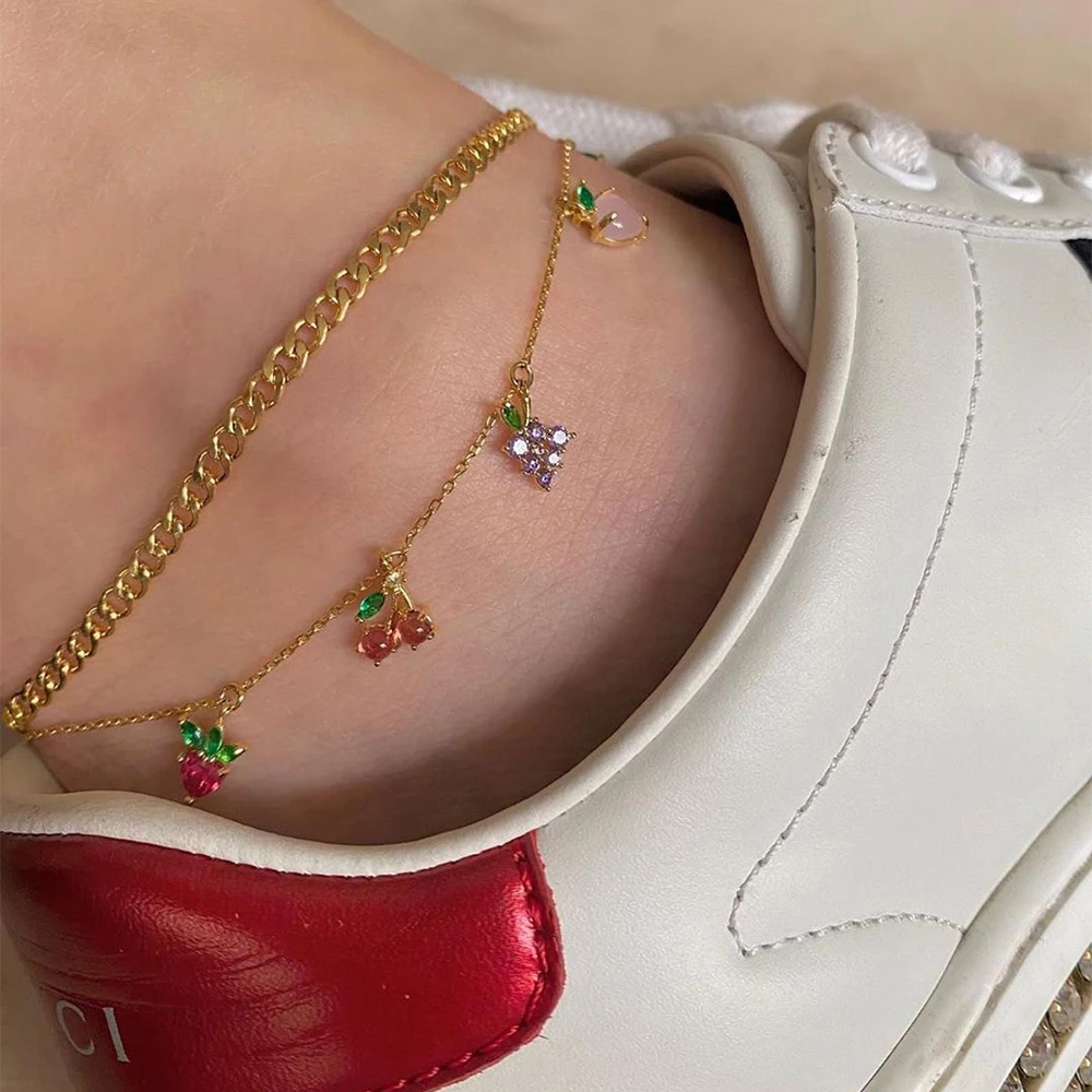 Bohemian Vintage Golden Chain Crystal Beach Anklet for Women Layered Heart Cherry Grape Pendant Anklet Foot Jewelry 2020 Bohemian Vintage Golden Chain Crystal Beach Anklet for Women Layered Heart Cherry Grape Pendant Anklet Foot Jewelry 2020