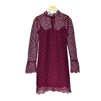 

Women Dress 2018 Autumn and Winter New Lace Embroidered Openwork Lace Collar Dress