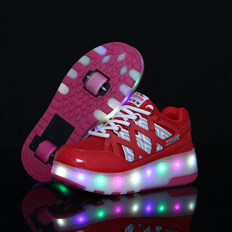 Two Wheels Luminous Sneakers Led Light Roller Skate Shoes for Children Kids Boys Girls Up Unisex Red Blue | Детская одежда и обувь