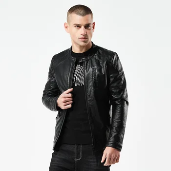 

New High Quality Mens Winter Windproof Stand Collar PU Leather Jacket Coat Fashion Slim Fit Motorcycle Jacket Male Plus size 4XL