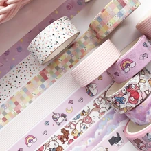 Bande adhésive décorative or rose monde licorne Kawaii, ruban Washi de masquage, étiquette autocollante pour Scrapbooking, papeterie japonaise, Diy bricolage 
