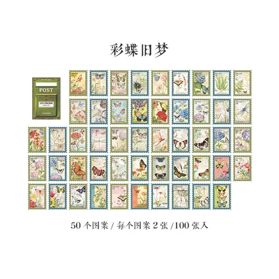 100 Pcs Vintage Little Postman Stamp Decorative Sticker Diy Diary Journal Craft Scrapbooking Planner Label Stickers Aesthetic 7