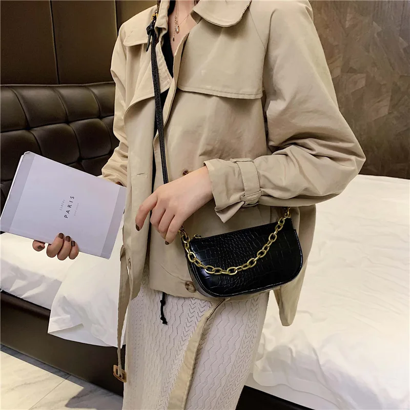 

Popular Bag Women's 2019 Winter New Style Retro Crocodile Pattern Dumpling Bag INS Versatile Textured Shoulder Armpit Bag