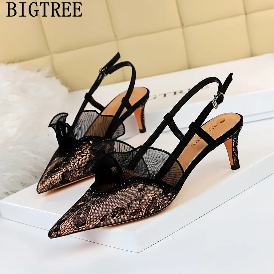 Bigtree Brand Shoes For Women Heels 2023 Ruffles High Heels