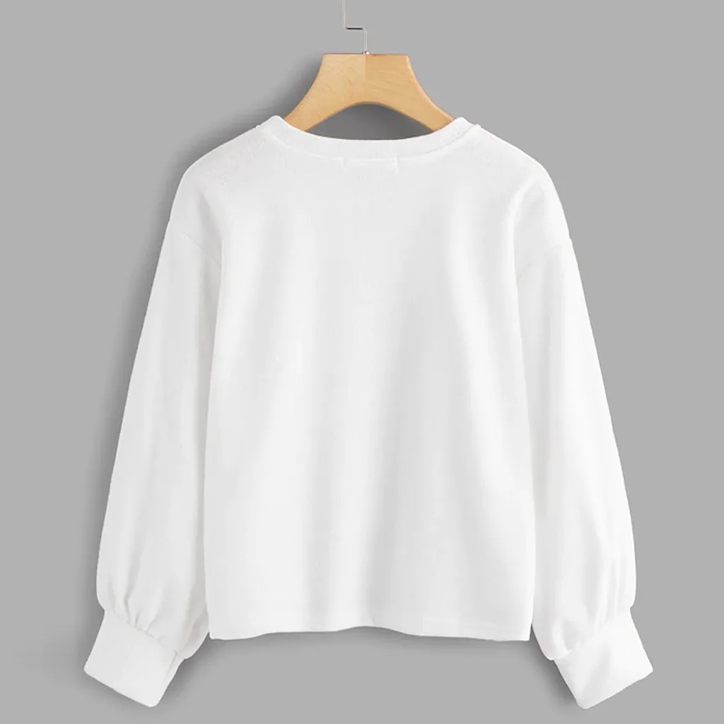 JAYCOSIN Fashion Women Casual Simple Solid Color O-Neck Sweatshirt Long Sleeve Comfortable Soft Blouse Loose Sweatershirt Tops