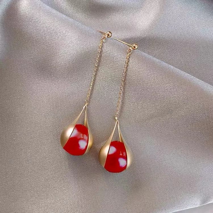 Drop Red Модные стильные элегантные блестящие круглые серьги-кольца с белым жемчугом, висячие серьги с круглыми шариками и подвеской из бисера, свисающие серьги для женщин, подарок - Окраска металла: Drop Red