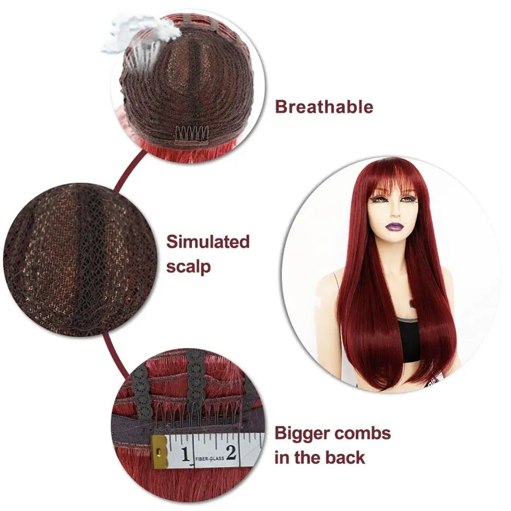 Anogol винно-красный длинный прямой парик с боковым ударом для женщин натуральные мягкие термостойкие синтетические волосы очаровательные Сменные парики