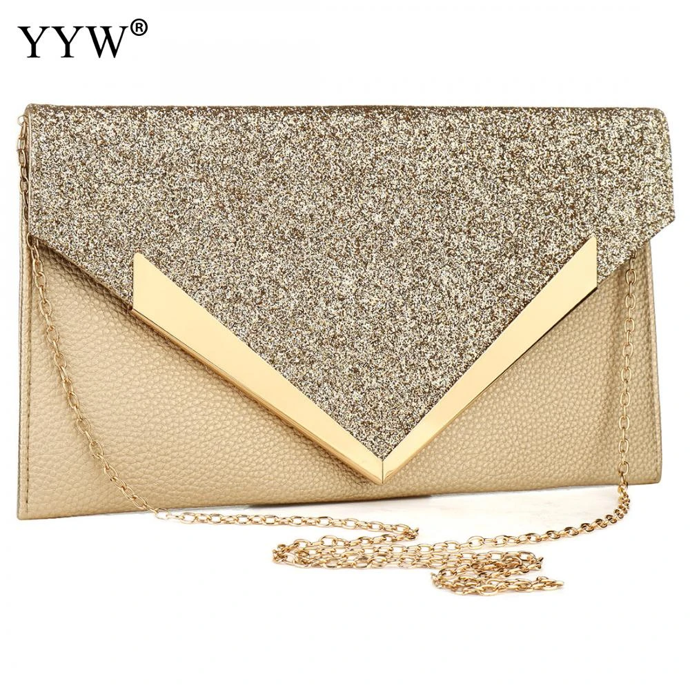 tipo sobre rectangular con lentejuelas para mujer, cartera de mano de gran capacidad, a la moda, fiesta de noche, con cadena, color dorado|Cubos| - AliExpress