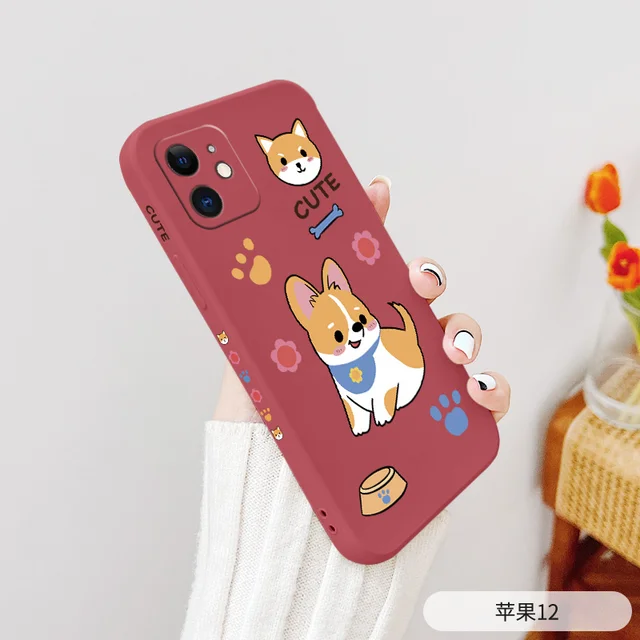 Pet Dog Lens Protection Case For iPhone 13 12 11 Pro Max Soft  Silicone Phone Cover For X XR XS MAX SE2020 8 7 6 6S Plus Case Camellia Red